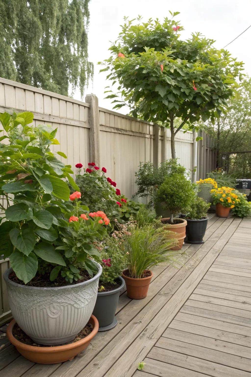 An attractive array of plants in containers which gives vibrancy to any space.