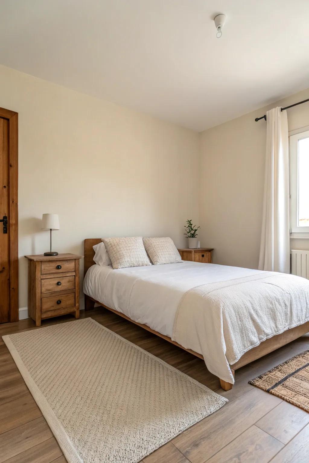 A minimalist small bedroom featuring sharp lines and calming neutral shades.