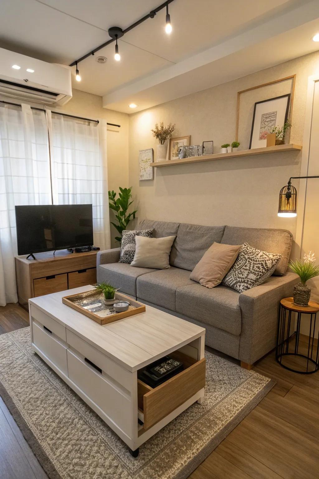 Multipurpose furniture is essential for making the most of space.
