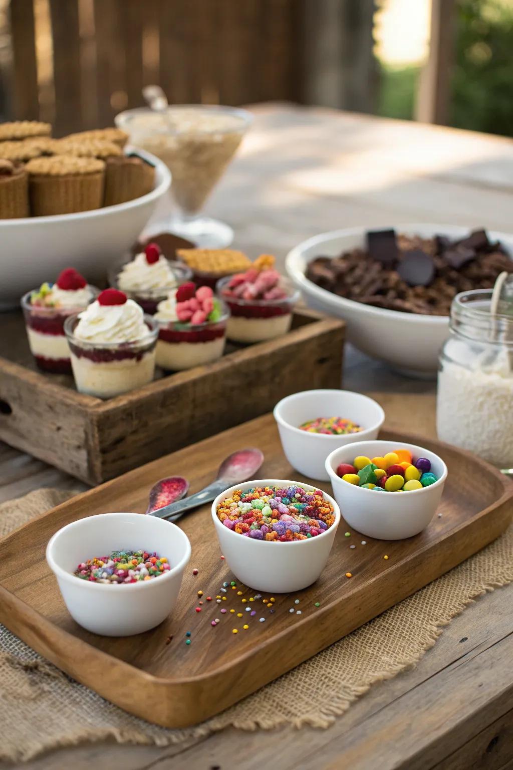 An attractive DIY dessert station for a tailored treat adventure.