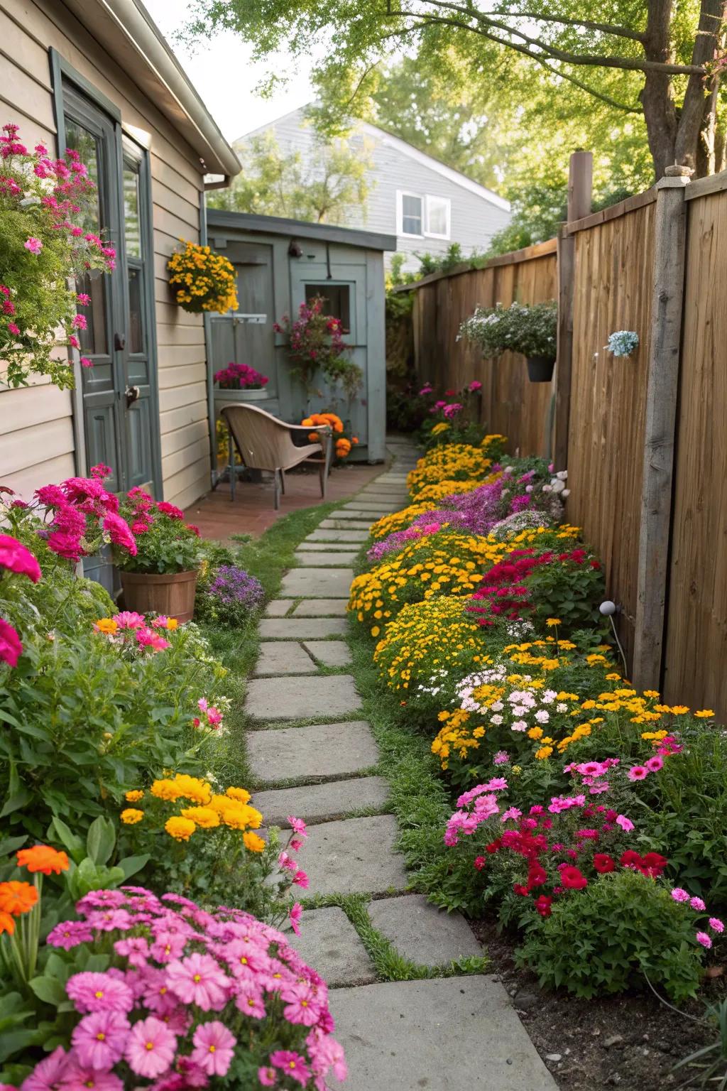 Elevate your walkways with a colorful floral perimeter.