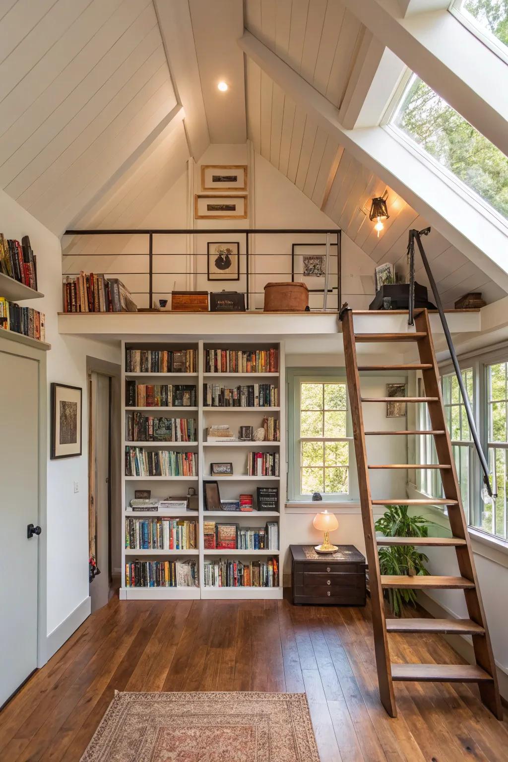 Vertical storage options maximize the utility of loft space.