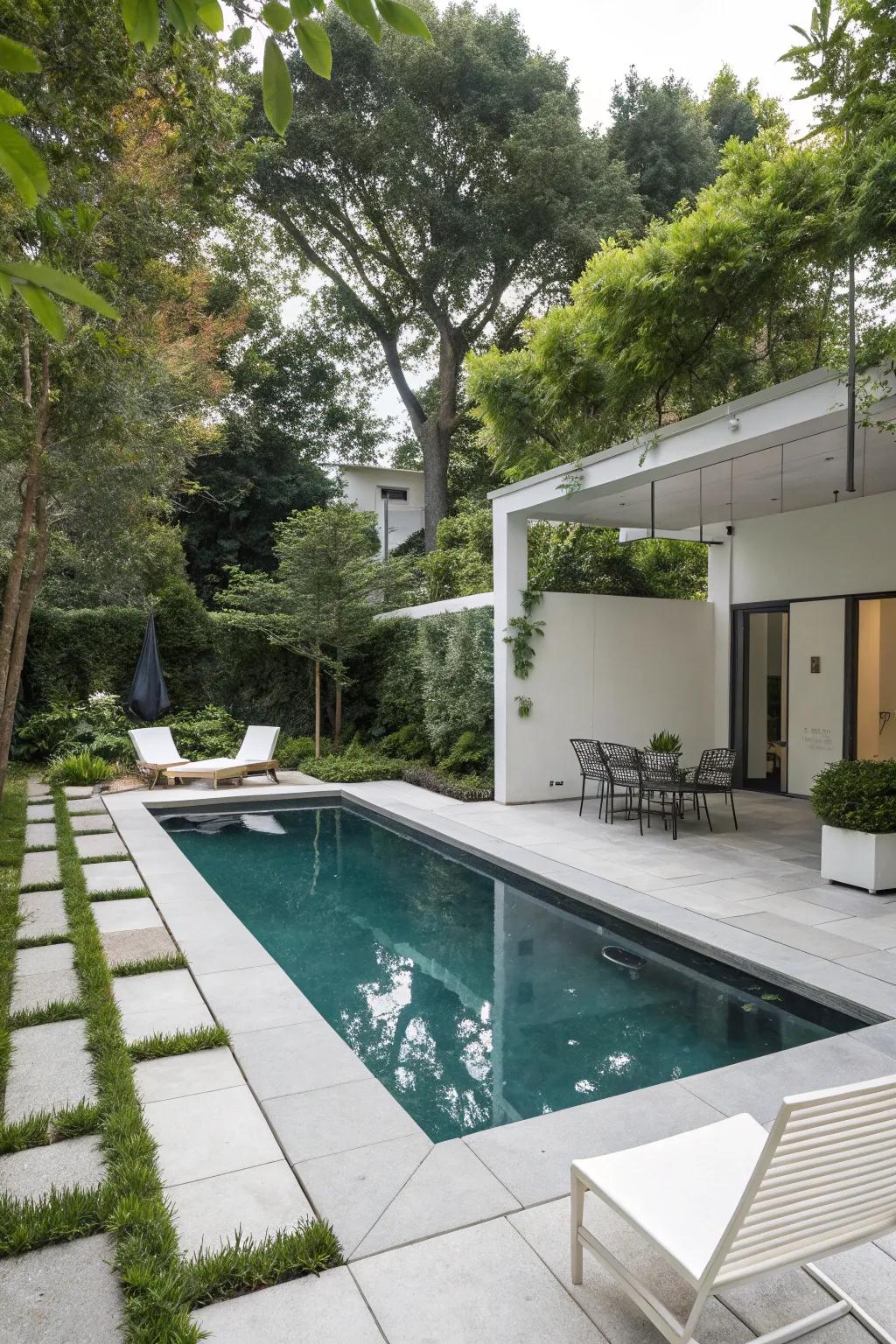 A geometric pool that stands out with its modern design.