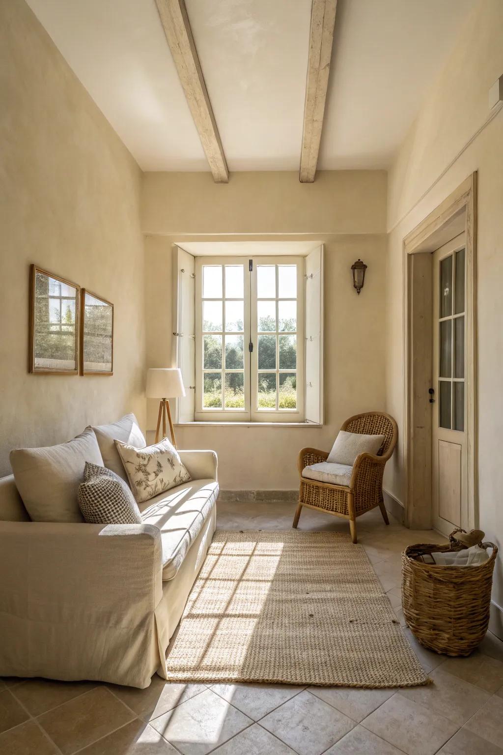 Light colors that visually expand small areas.