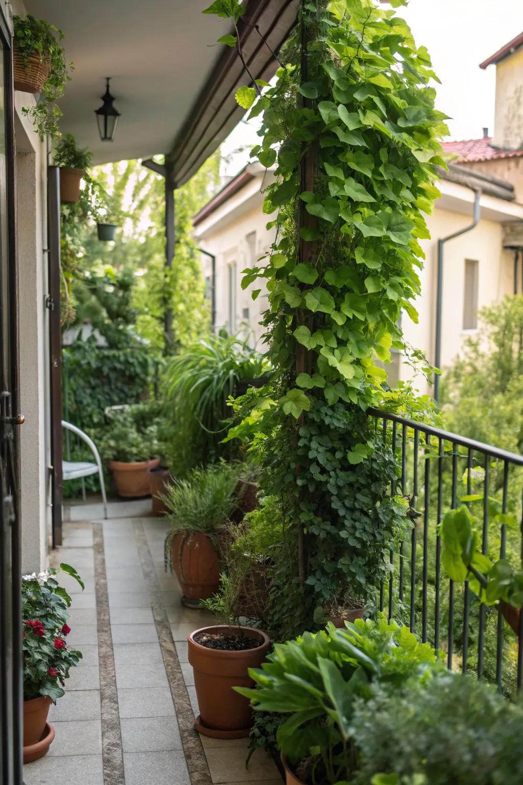 A lively small patio showcasing a wealth of rich greenery.