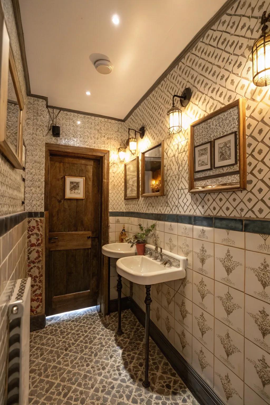 Striking designs can enhance a small restroom's elegance.
