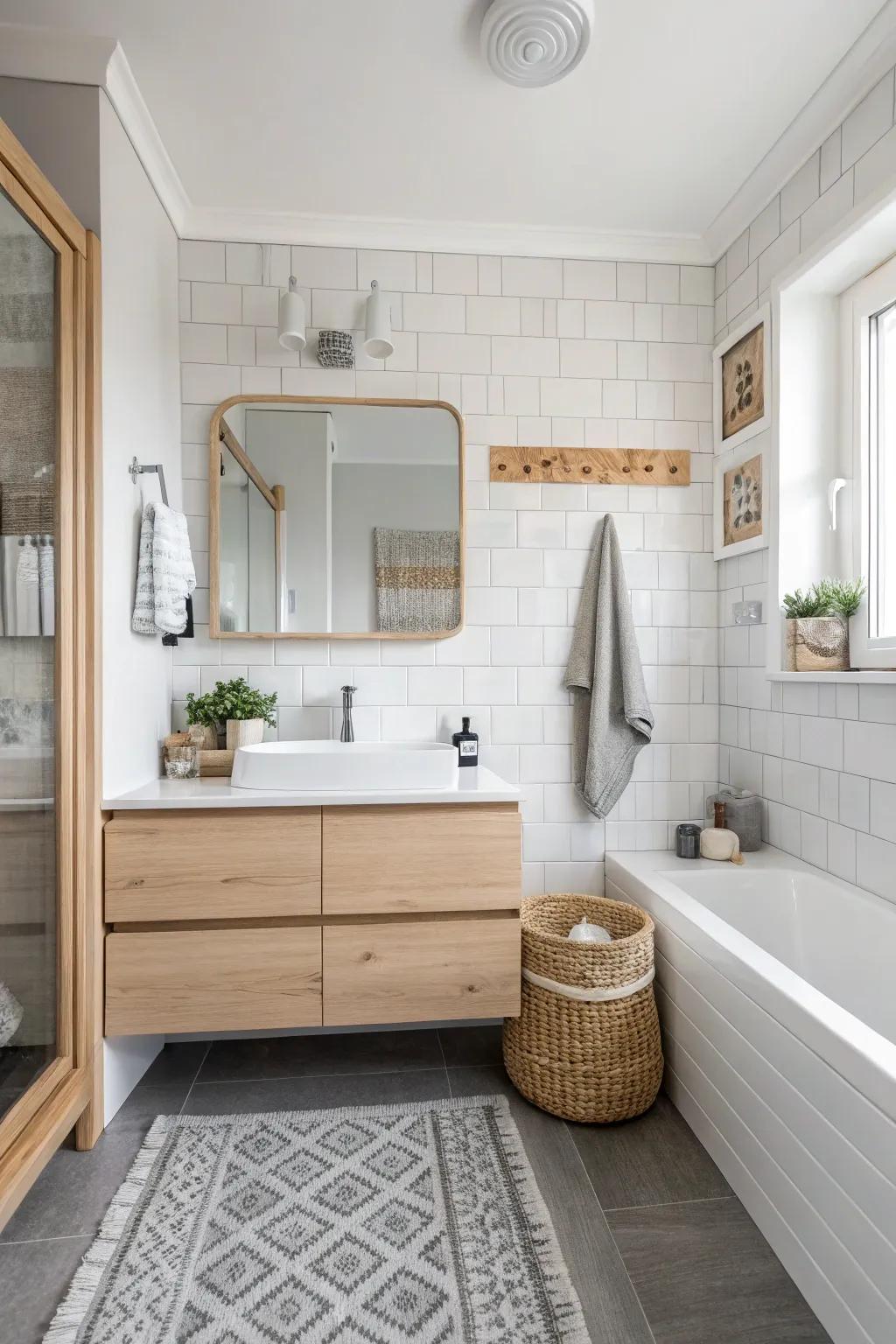 Neutral shades bring light and a sense of spaciousness to your compact bathroom.
