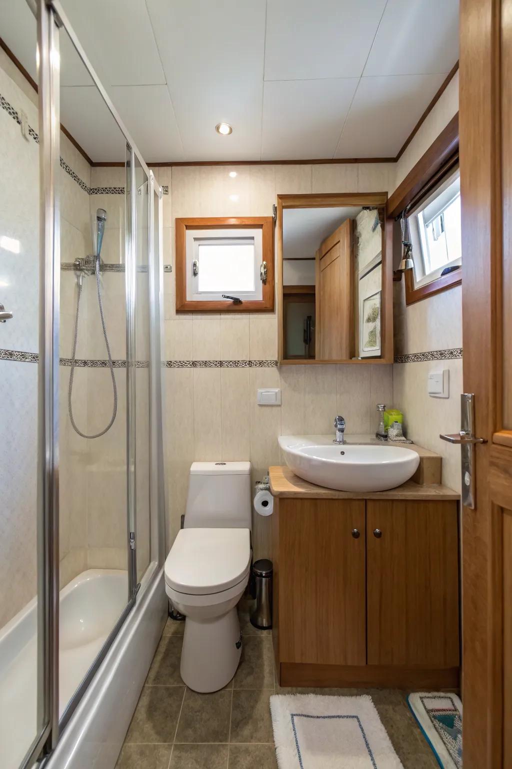 A space-optimized arrangement makes the most of a small shower room.