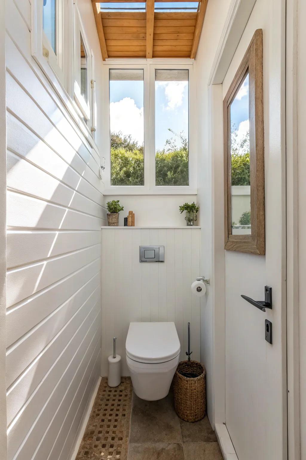 Wall-mounted toilets provide a streamlined and spacious atmosphere.