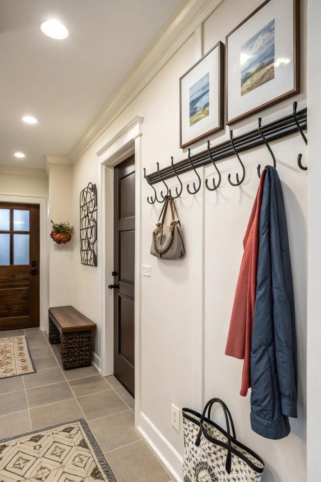 A well-decorated entryway with functional and elegant touches.