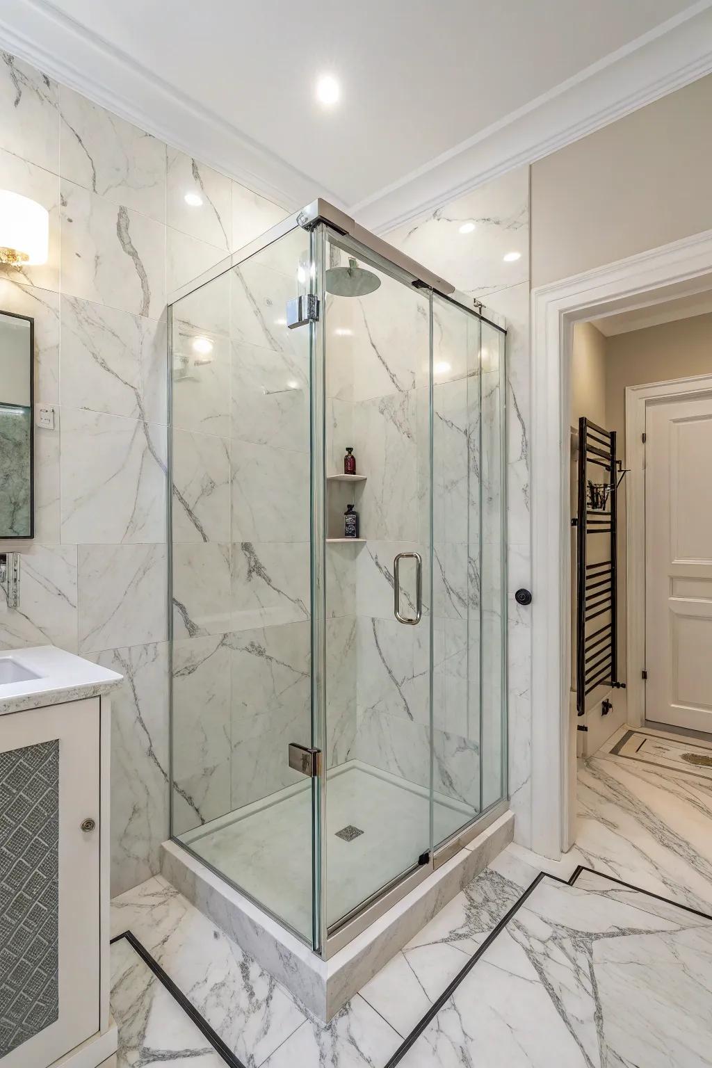 Glass shower spaces provide openness and style.