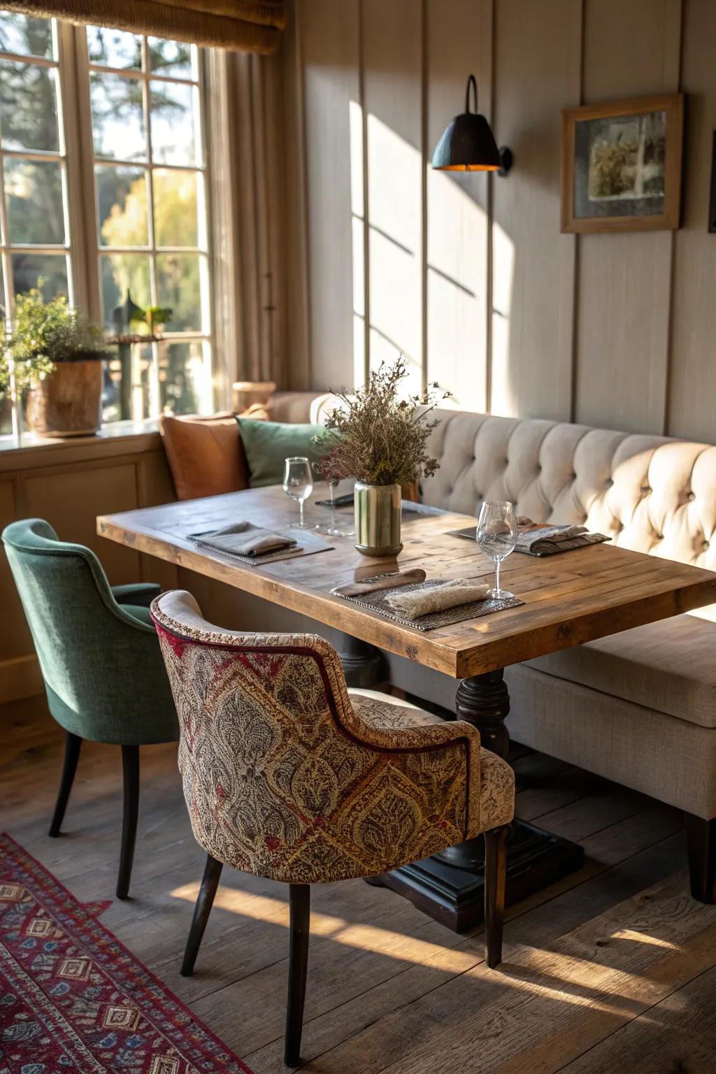 Blend and combine seating for an original dining adventure.