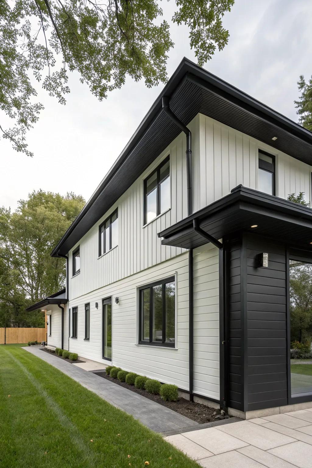 Black soffit and fascia bring a striking contrast to any home exterior.