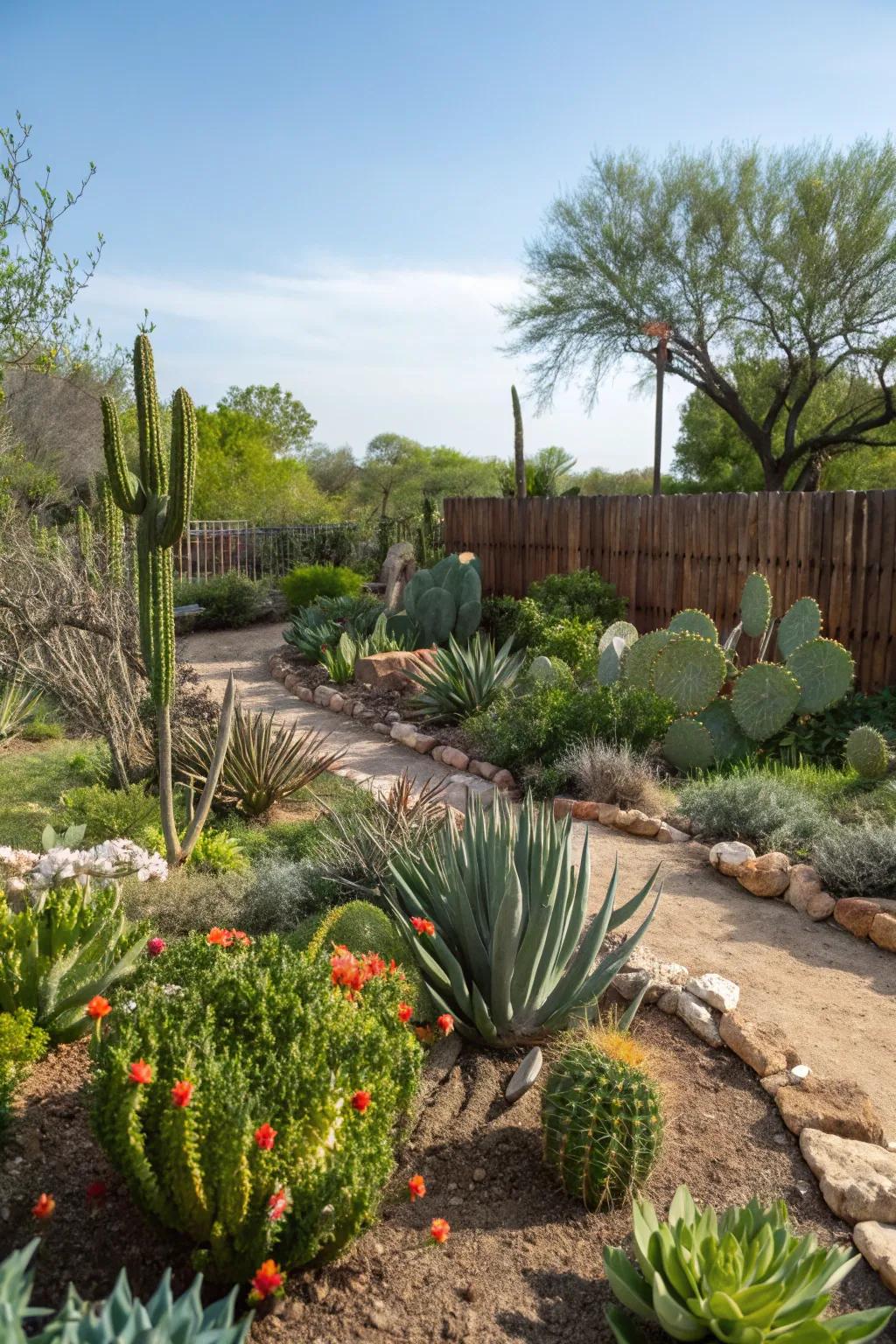 An eye-catching assortment of succulents and cacti perfect for the South Texas environment.