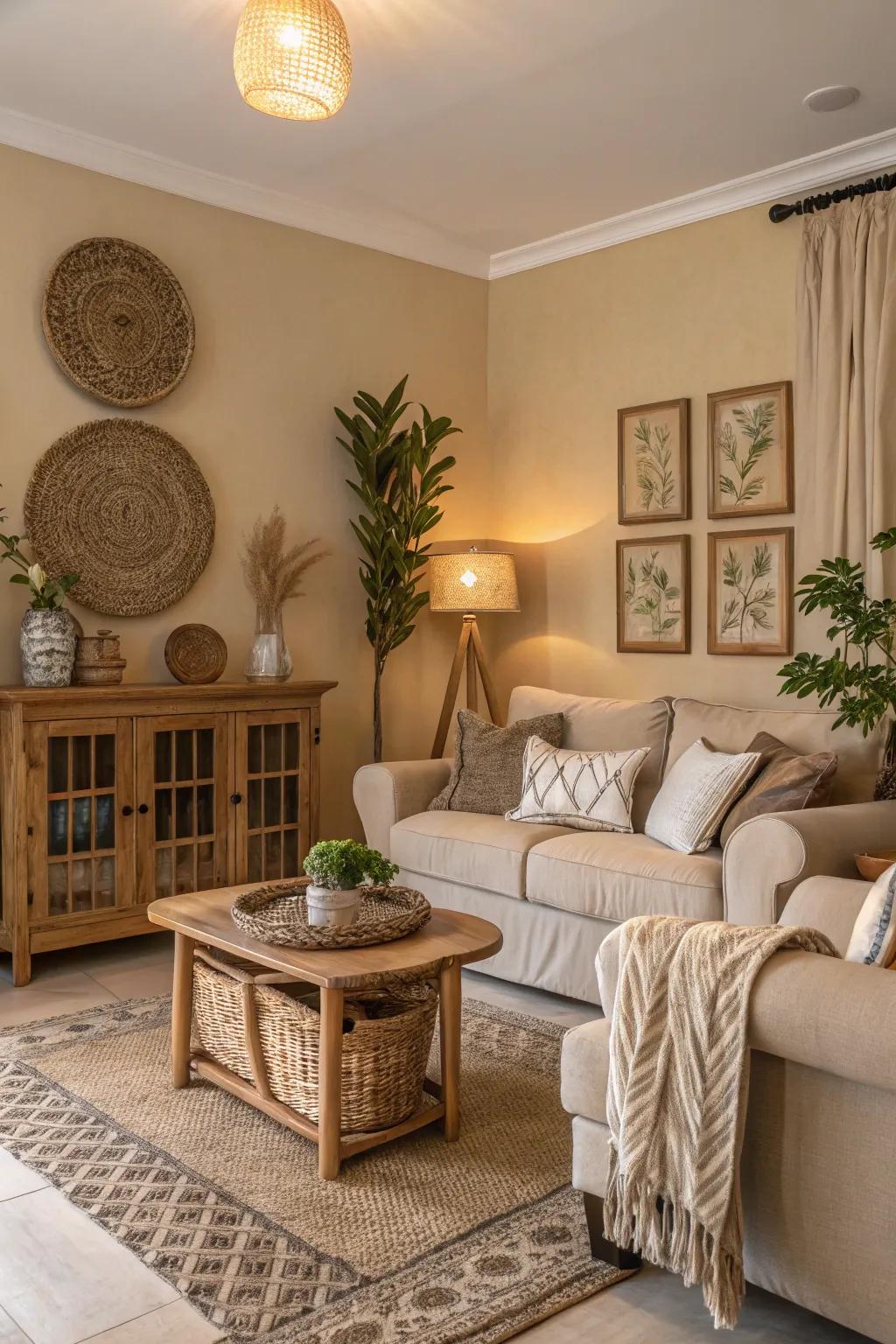 Soft neutrals generate a relaxing Southern vibe.