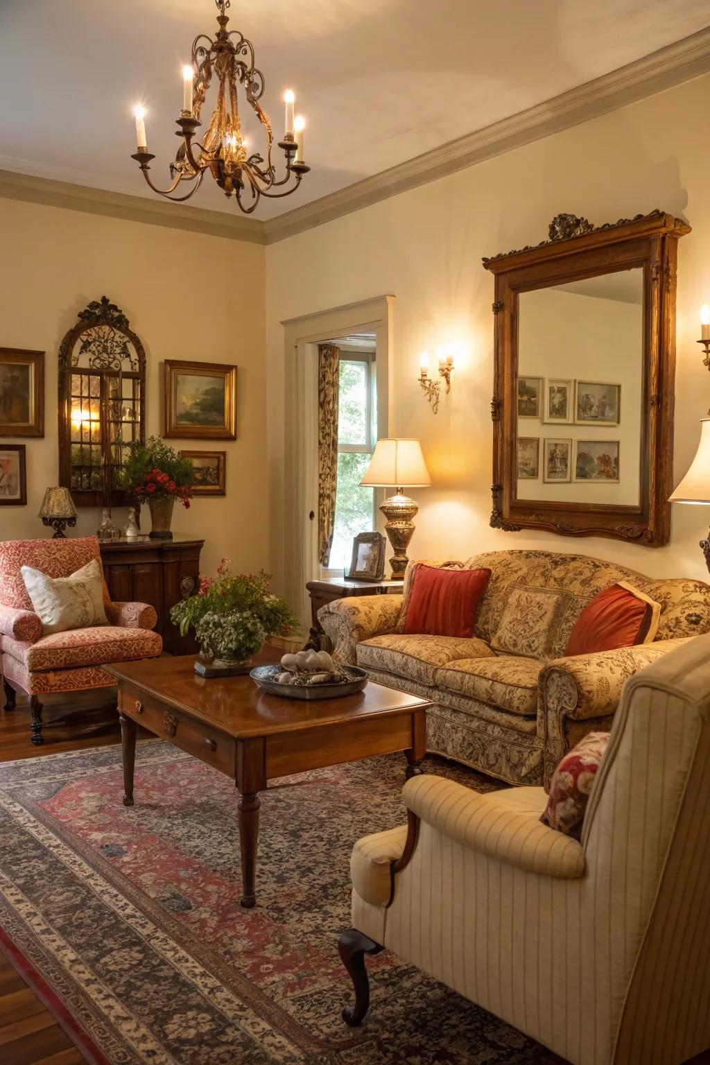 A Southern living space, enriched with vintage touches, radiates charm.