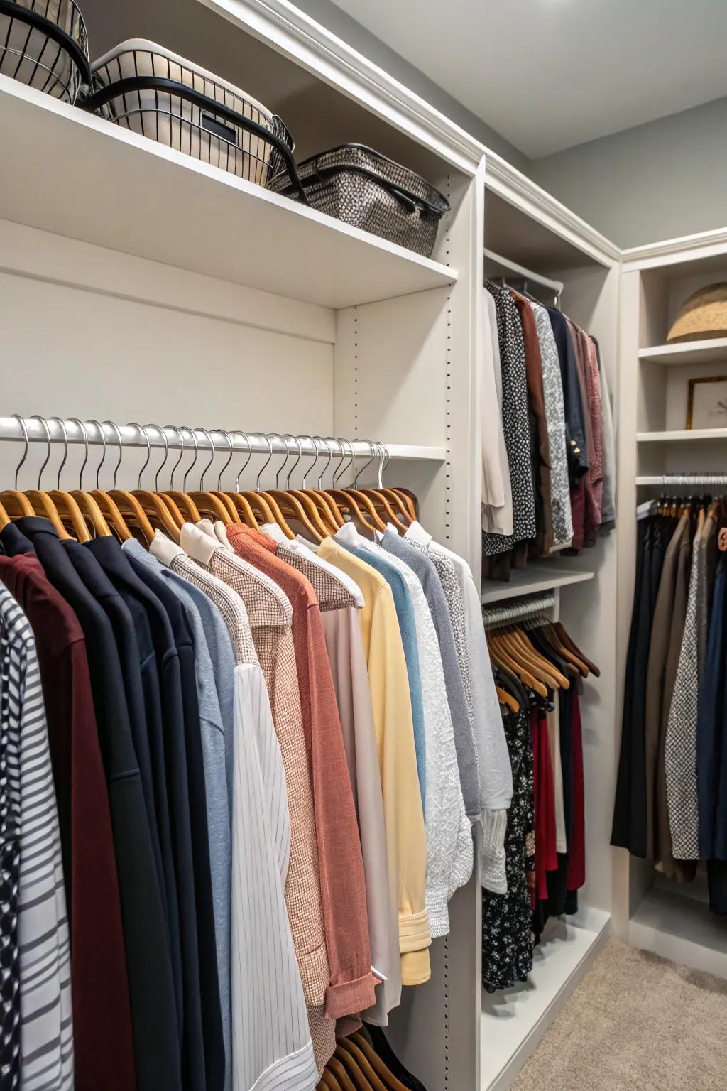 Thin hangers offer a streamlined aesthetic and increase space, keeping your clothes wrinkle-free.
