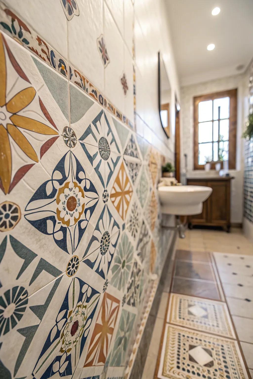 Geometric squares introduce visual intrigue and a distinct Spanish character.