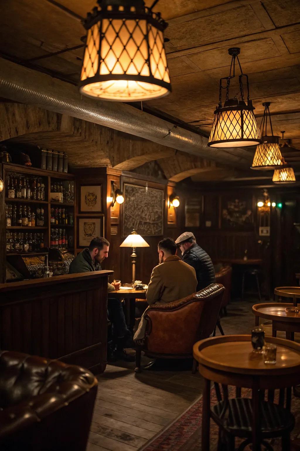 Subdued lighting transforms your basement into a secretive and intimate retreat.