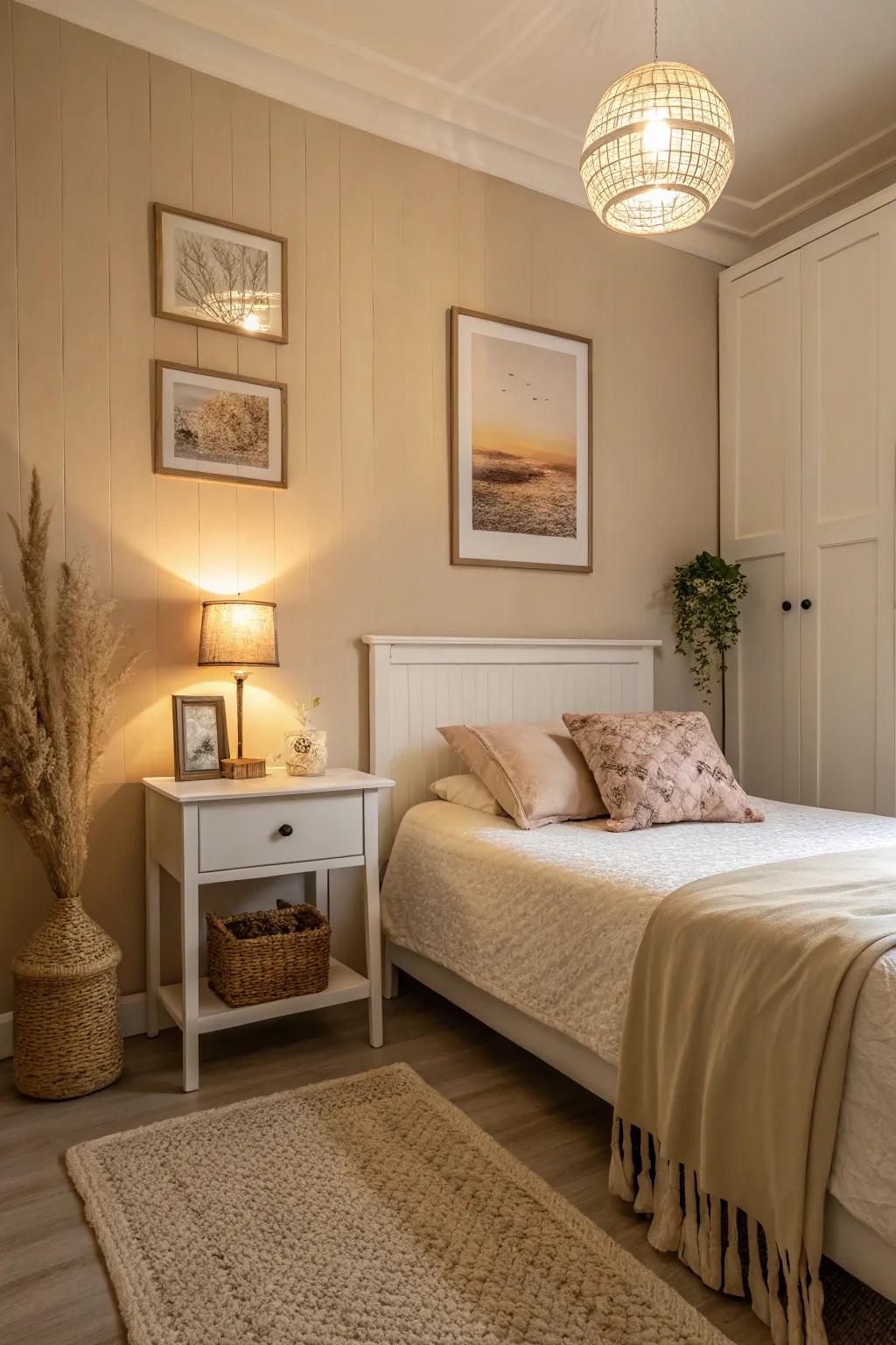 Neutral colors create a warm and adaptable space.