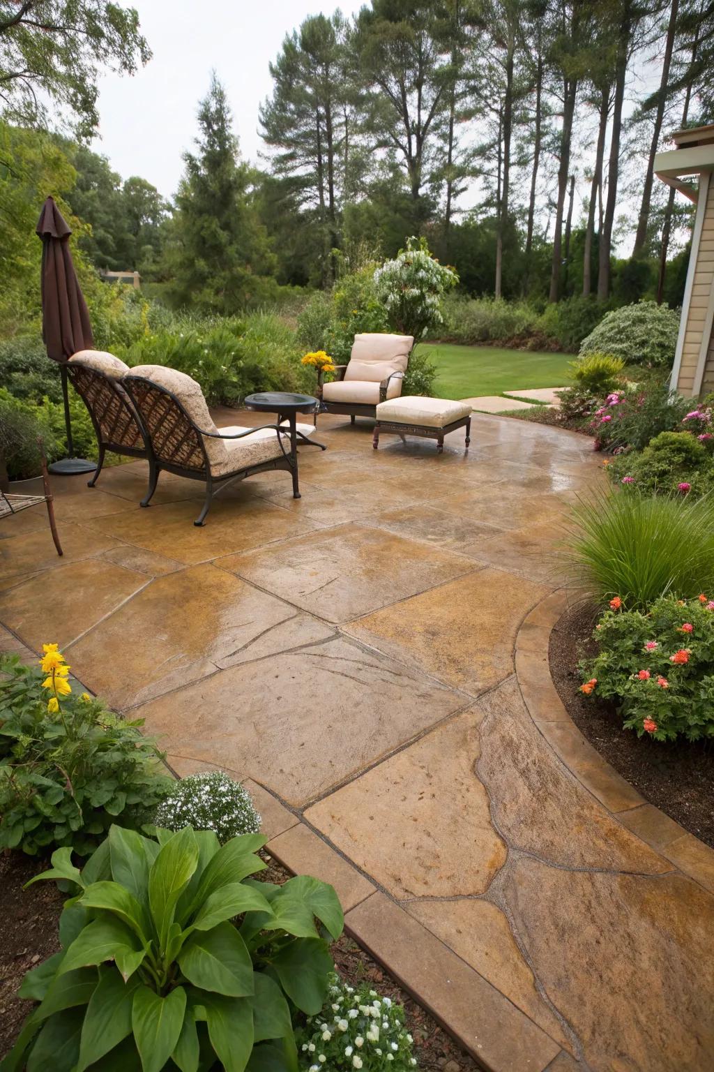 A naturally-stained patio that complements the beauty of the outdoors.