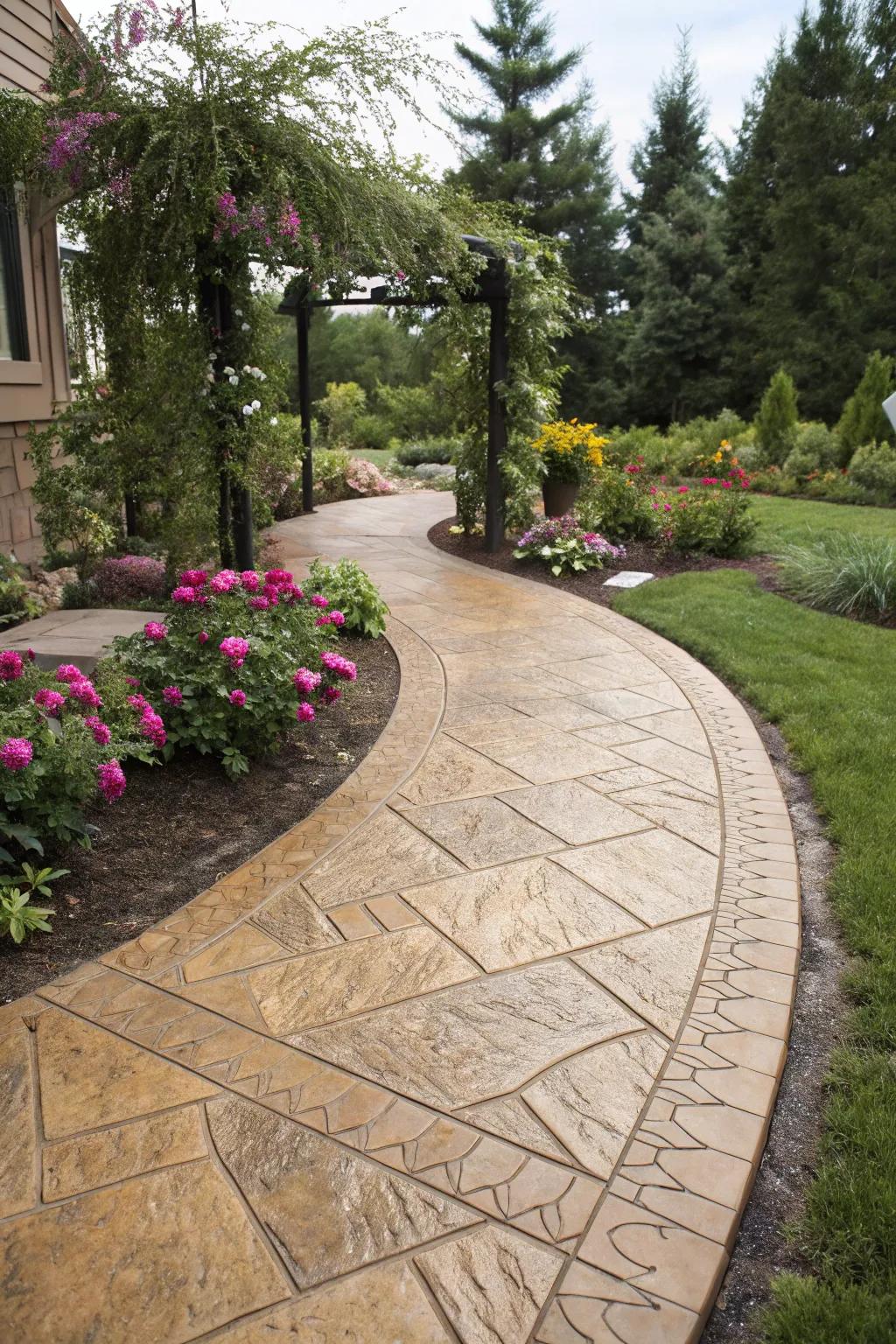 Earth tones establish a harmonious fusion with nature in this garden trail.