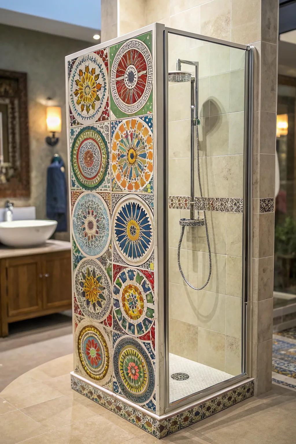 Tile patterns introduce artistry to your shower area.