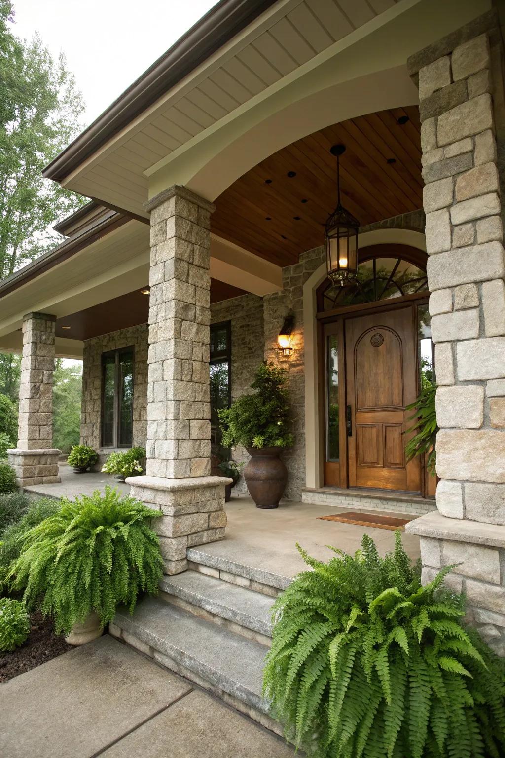 Stone columns give a majestic accent to your home's entrance.