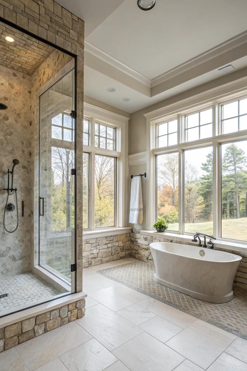 Open concept showers maximize room and natural light.