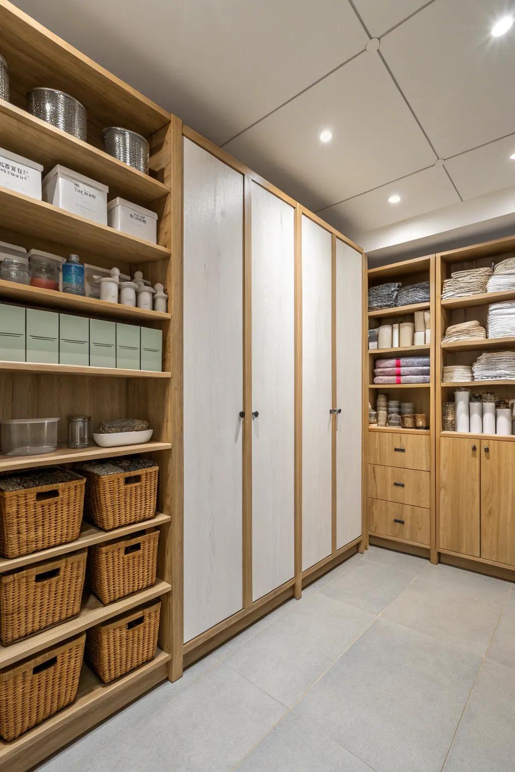 Mixing open and closed storage keeps essentials accessible yet out of sight.