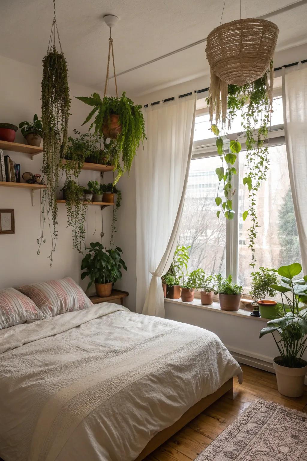 Breathe life into your bedroom with vibrant greenery.