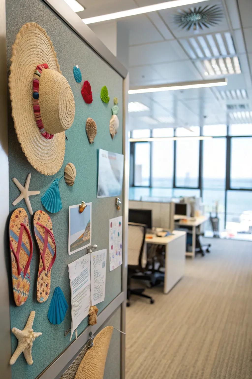 Transfer the beach feel to your board using beach sandals and seashells.