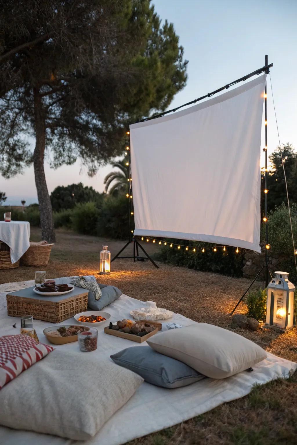 A captivating outdoor movie night arrangement.