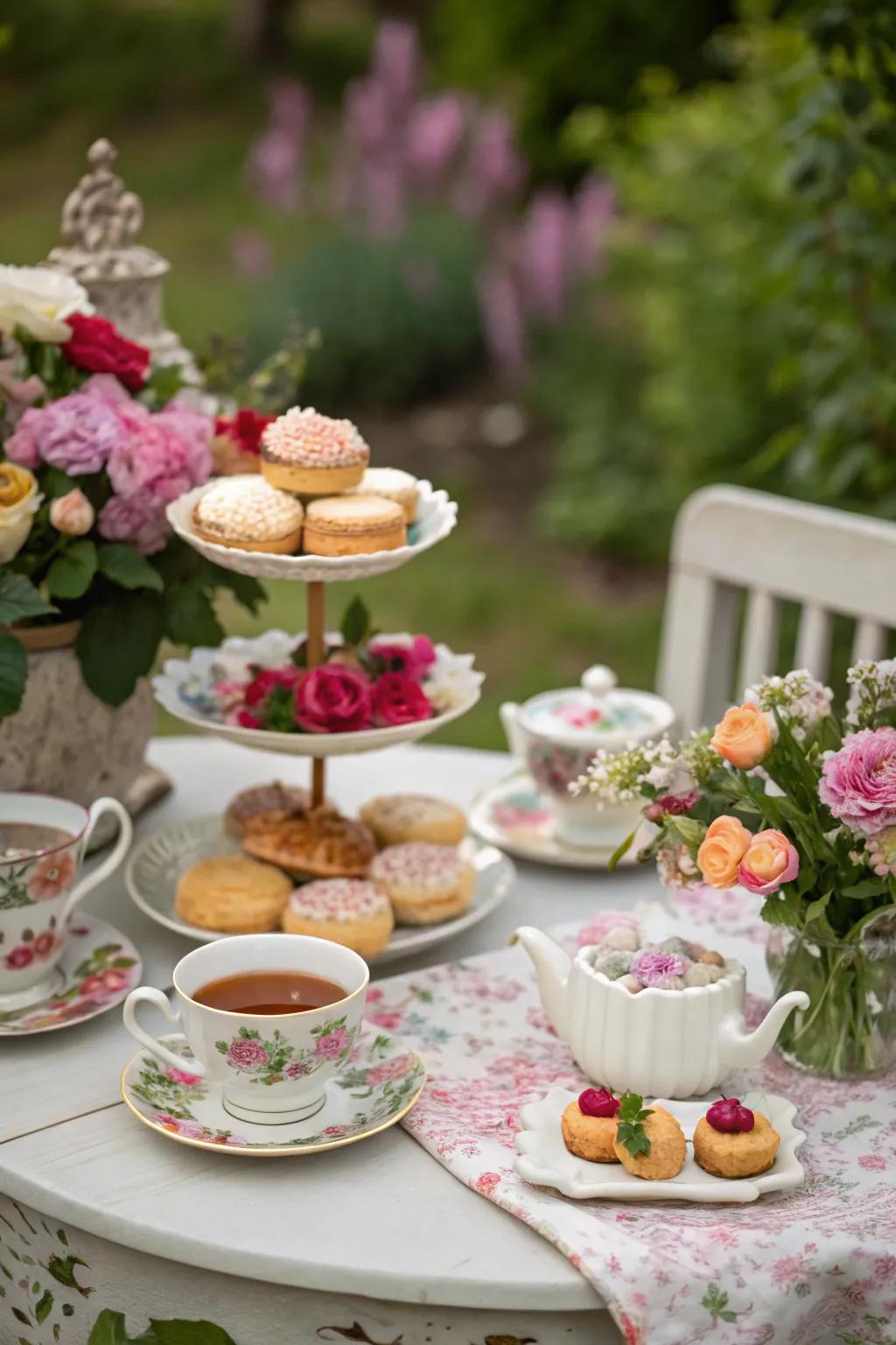 A sophisticated garden social arrangement featuring vintage charm.