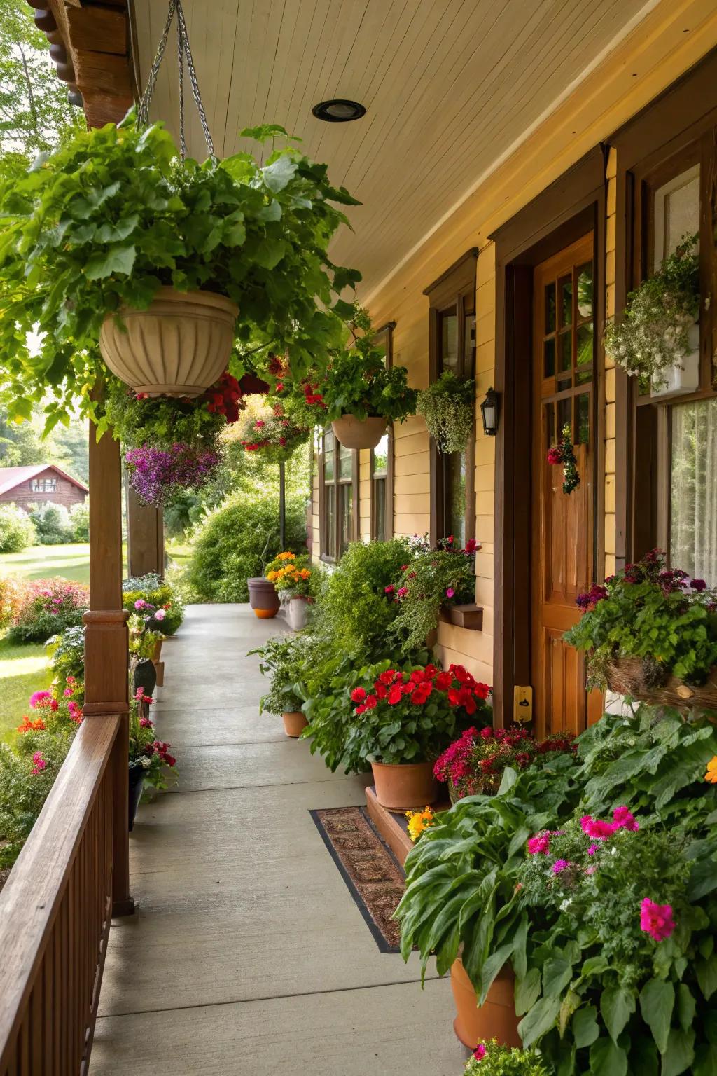 Lush greenery adds vibrant life to your porch.