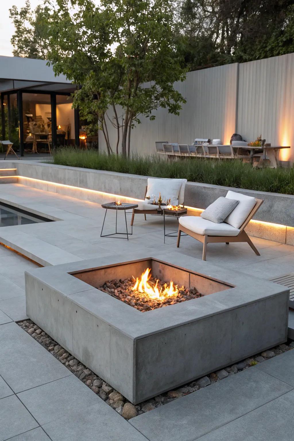 Stylish and modern: a simple recessed fire pit.