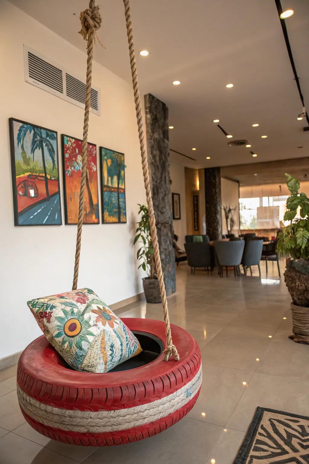 Make a statement with an upcycled tire swing in your living room.