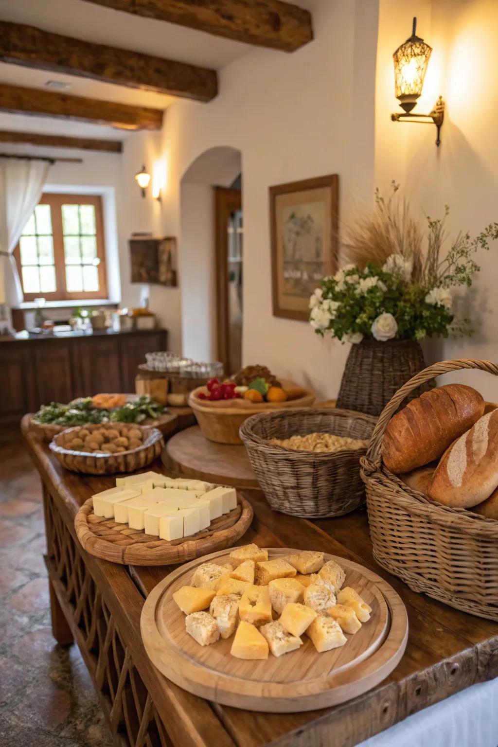 Rustic elements bring a cozy feel to your buffet table.