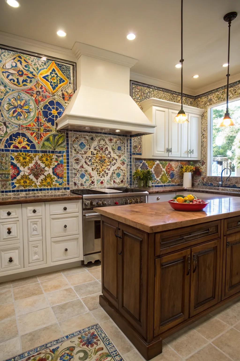 Introduce flair to your kitchen with a Majolica mosaic splashback.