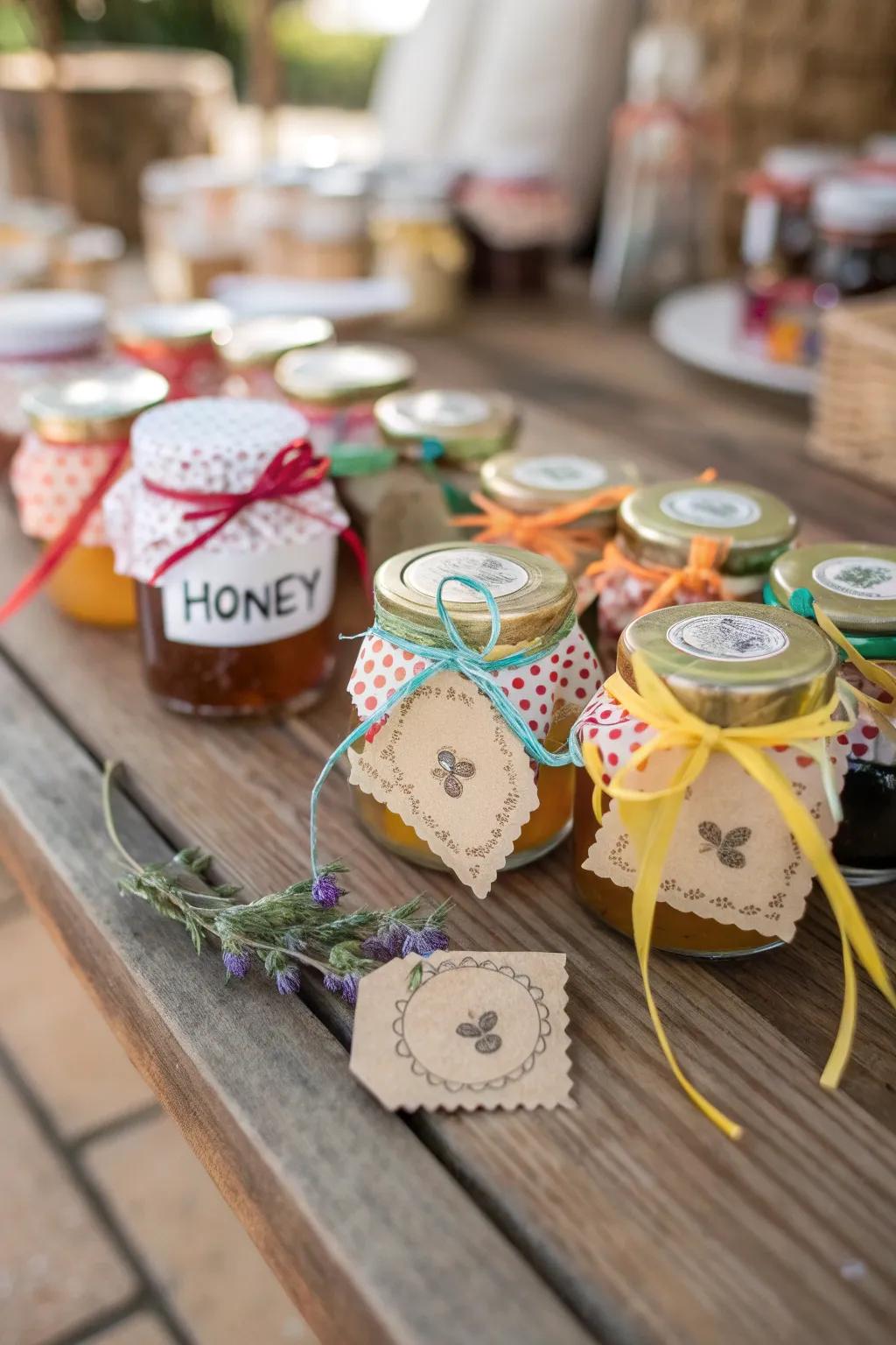 Regional honey containers provide a delightful and unique touch.