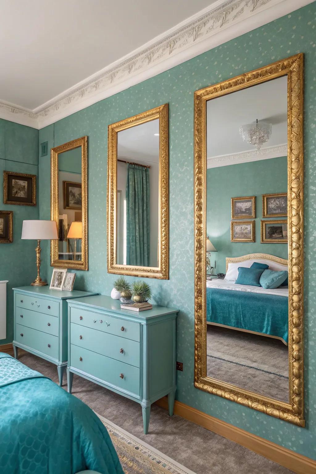 Gilded reflective surfaces impart elegance and illumination to this horizon-inspired area.