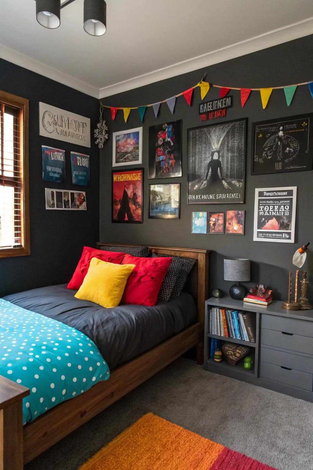 Deep walls combined with bright cushions create an impressive color scheme.