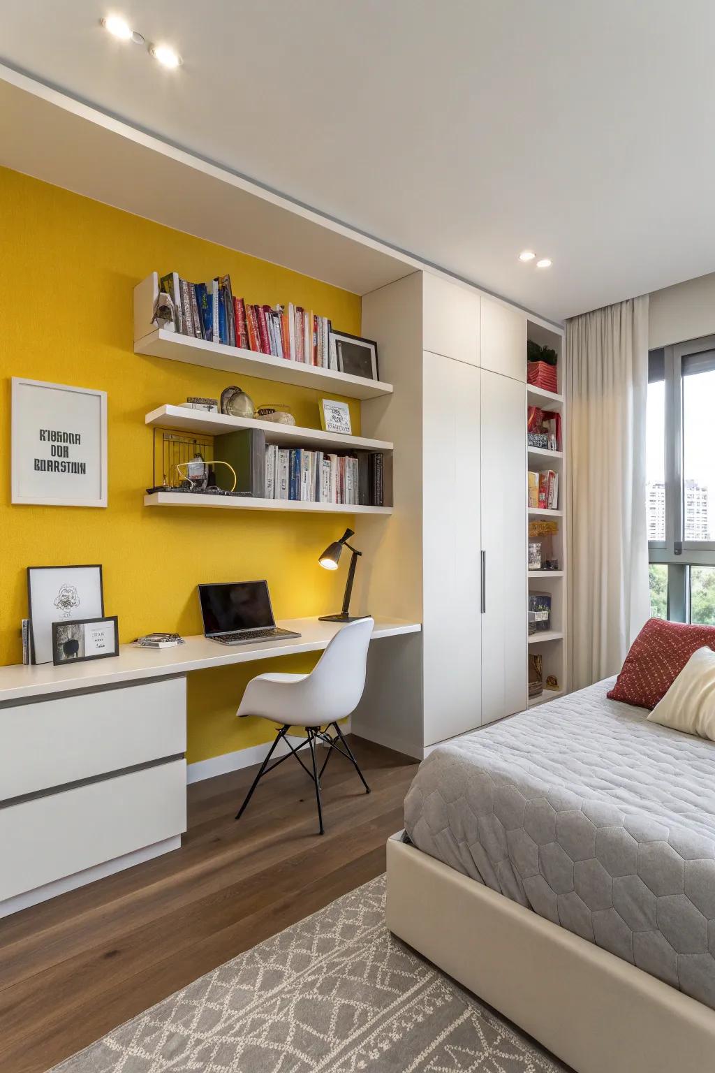 A vibrant accent wall has the power to invigorate the complete space.
