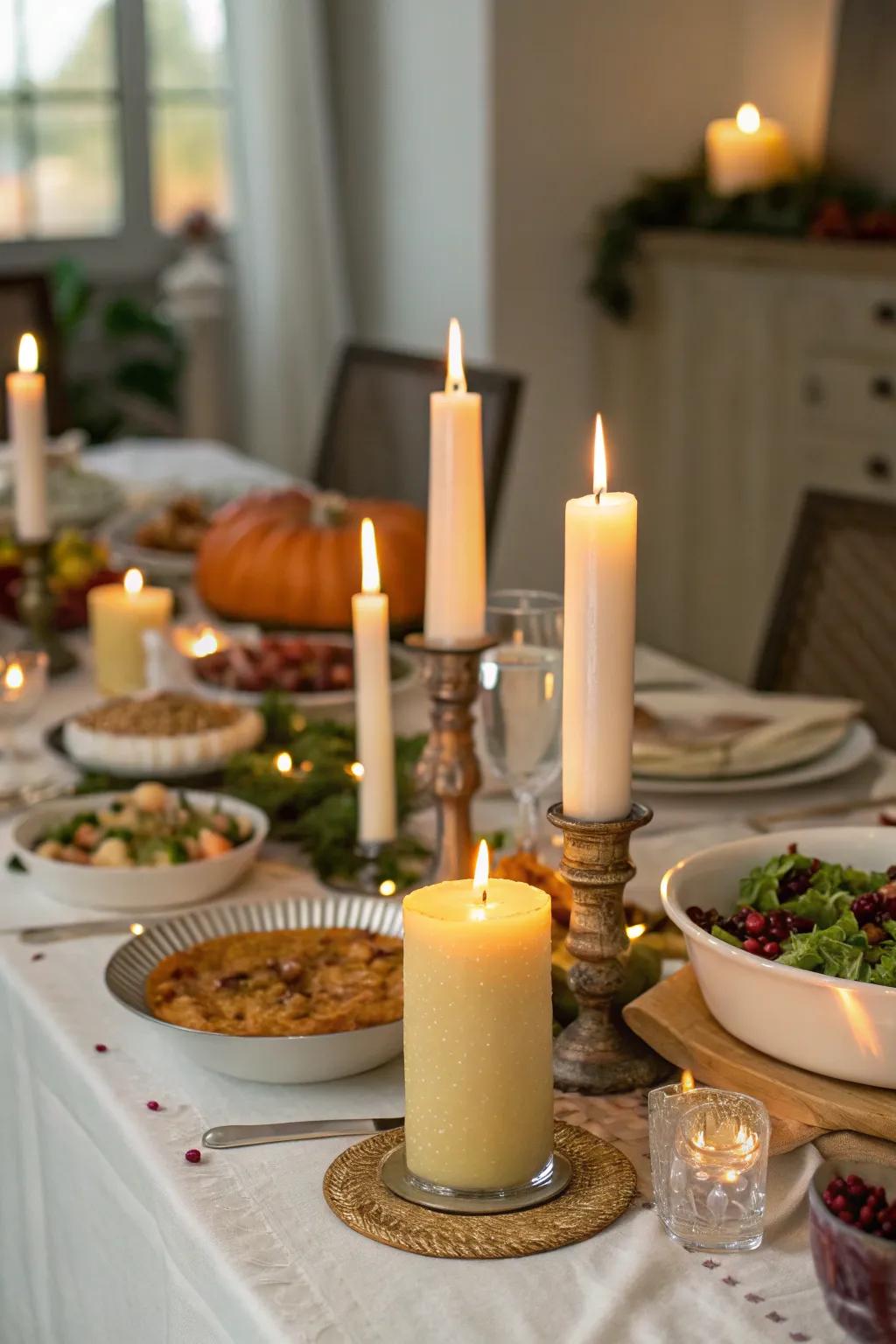 Candles provide a cozy and welcoming atmosphere for your dining setting.