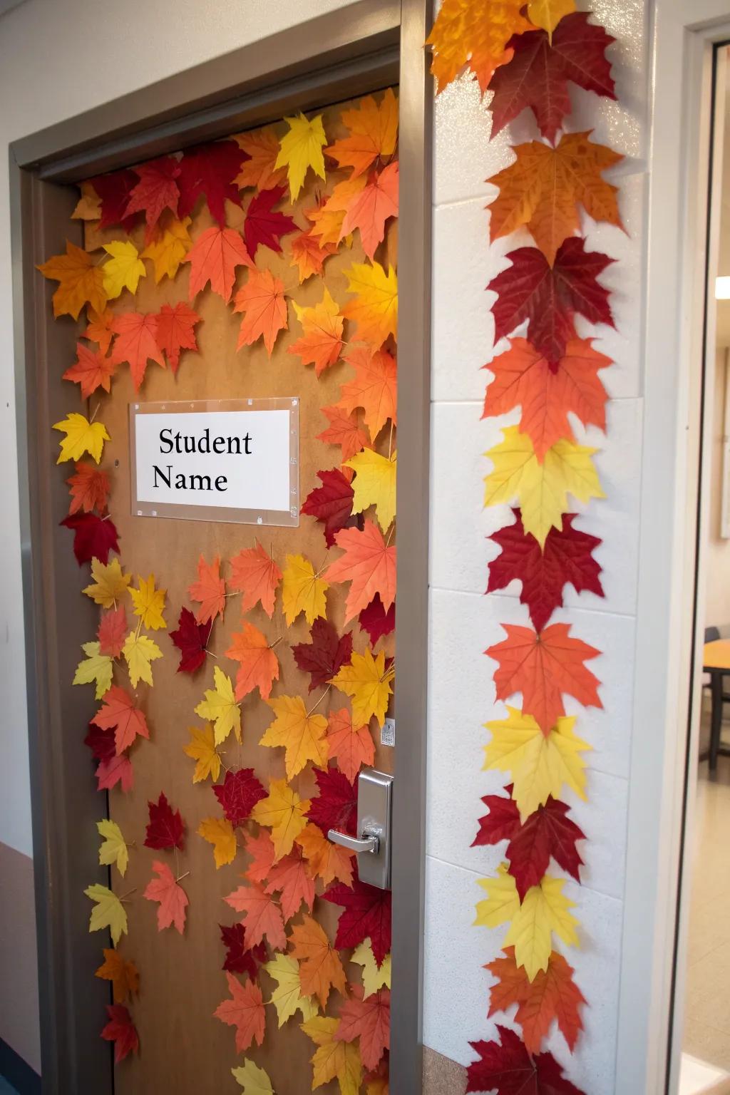 An animated display of autumn leaves accompanied by students' names bestows a personal element.