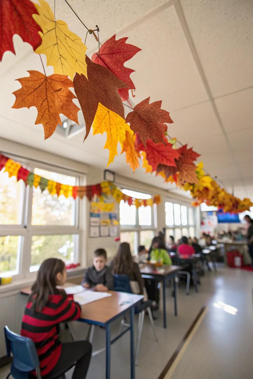A leaf garland adds color to the classroom.