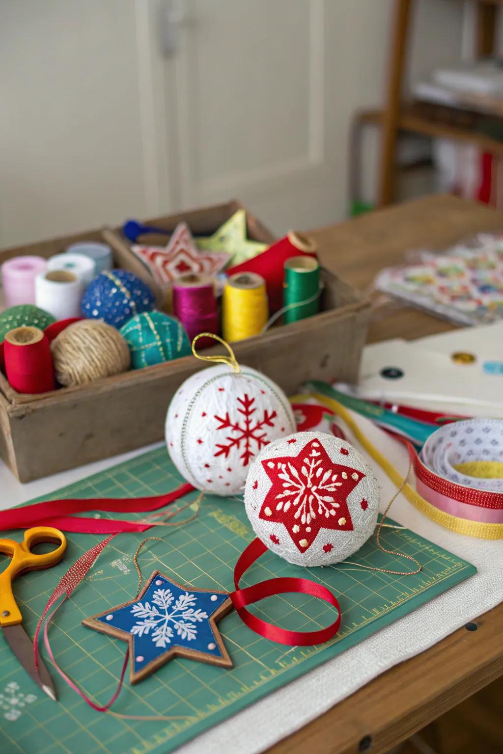 A creative space dedicated to making one-of-a-kind Christmas ornaments.