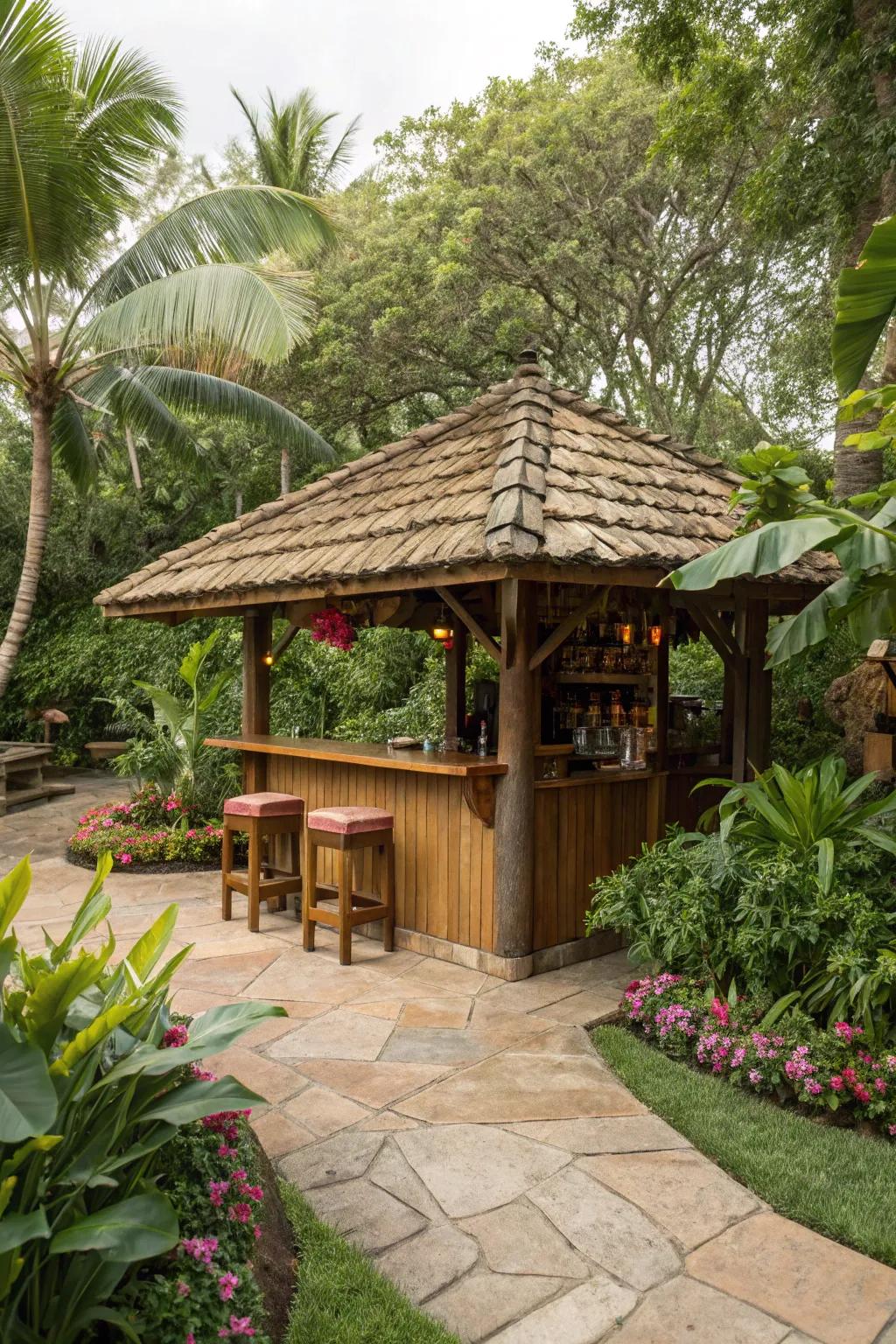 Classic wood shingles bring enduring appeal to your tiki bar.