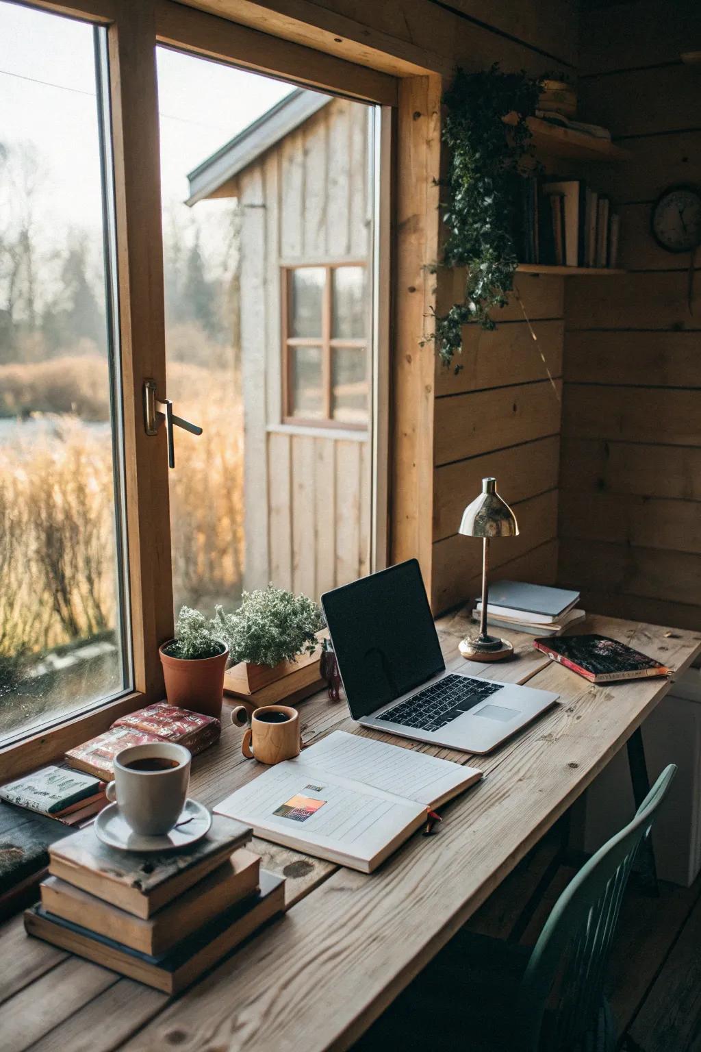 Sunlight possesses the ability to metamorphose a small office area into a stimulating ambiance.