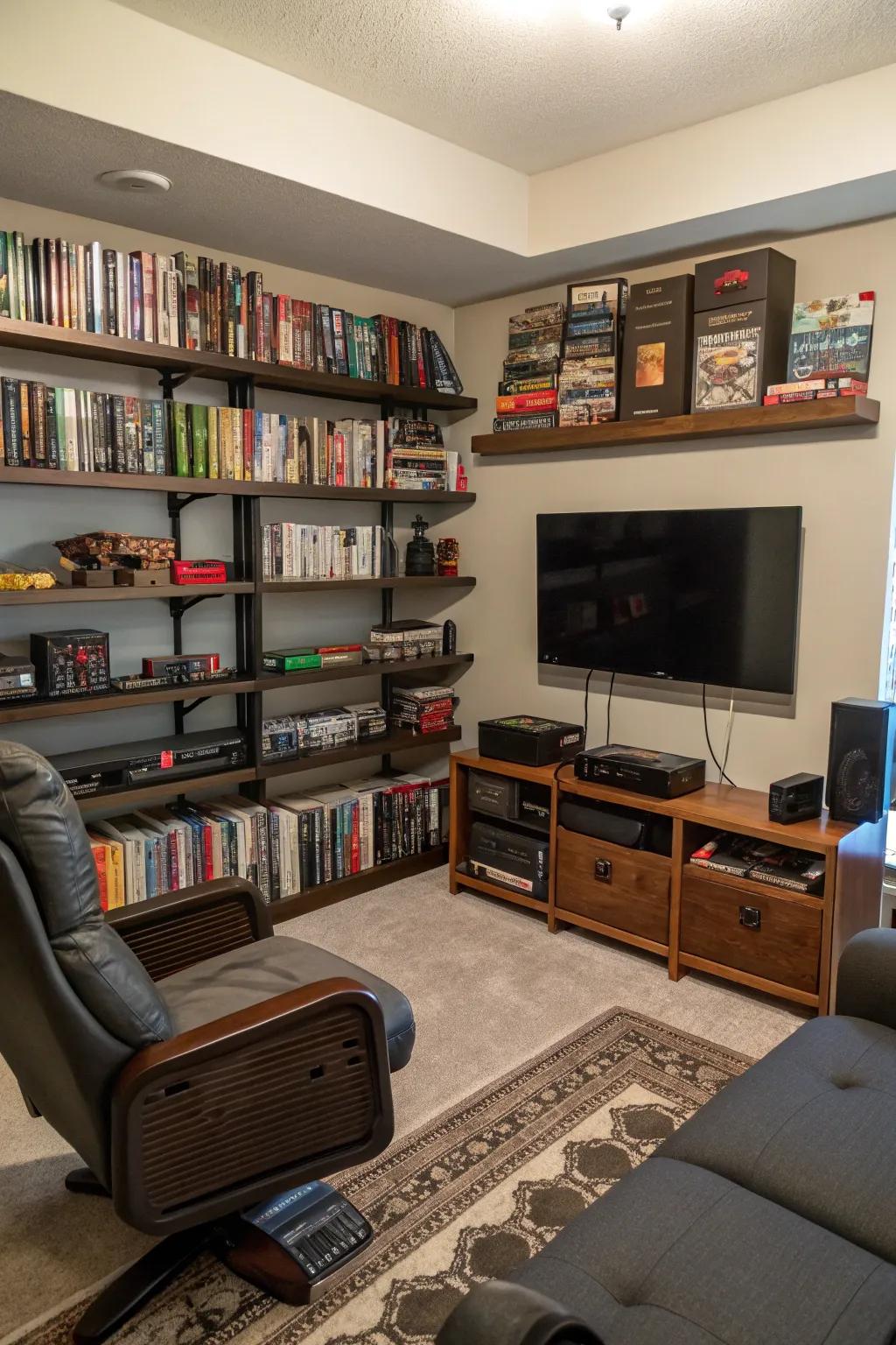 Wall-mounted units help maximize storage in a compact personal haven.